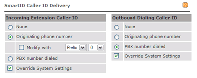 SmartID&trade; Caller ID Delivery Settings - Customized Extension Owner Settings