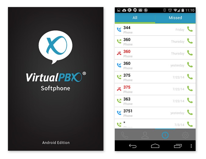 VirtualPBX Softphone Call History Screenshot