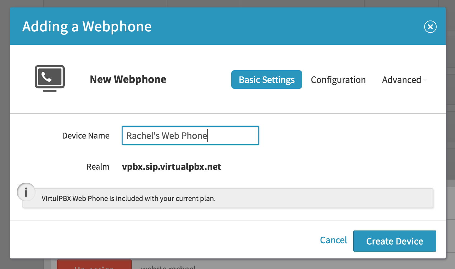 Adding a Web Phone - VirtualPBX Dash Menu