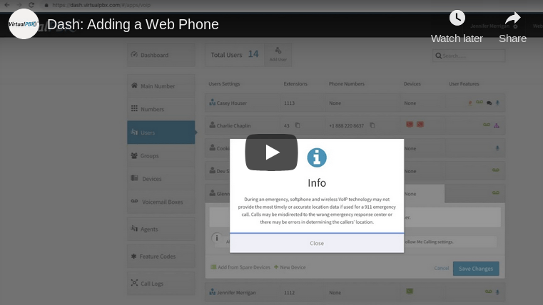 Adding a Web Phone to a User - VirtualPBX Dash