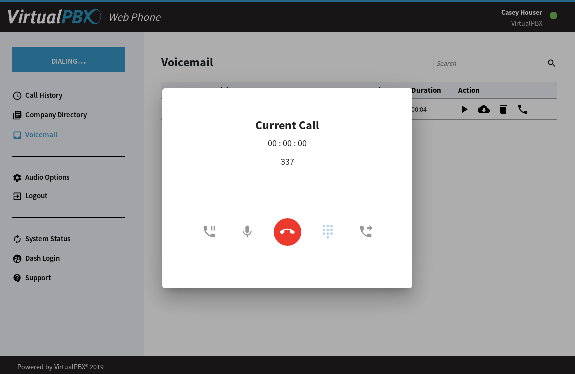 VirtualPBX Web Phone Voicemail Click-to-Call Dialogue