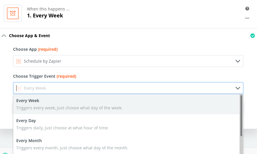 Zapier Tutorial - Send Weekly Email Report - Select Every Week Option