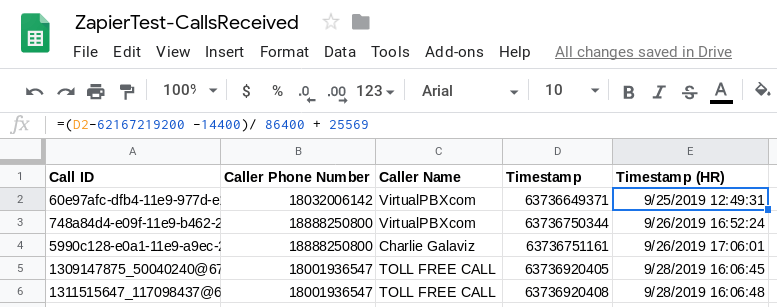 Zapier Tutorial - Call Received to Google Sheets - Call Log Example