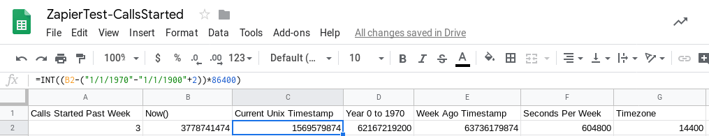 Google Sheets - Calculate Unix Time