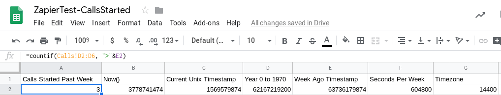 Google Sheets - Count Calls Started Past Week