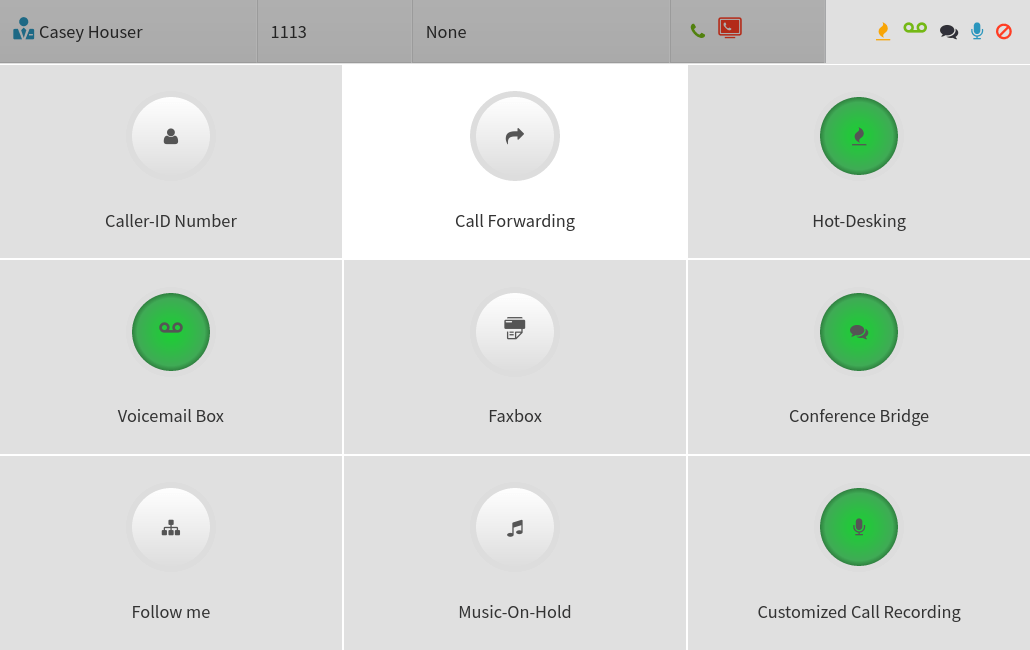 User Features Menu - VirtualPBX Dashboard