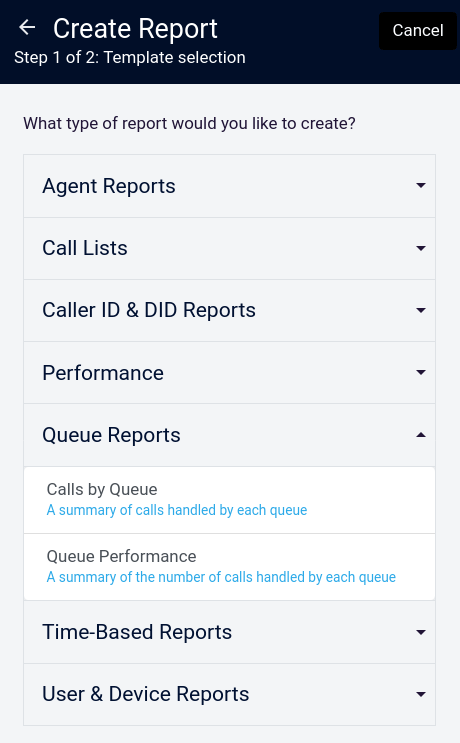 VirtualPBX Advanced Call Reports - ACD Queues Report Options