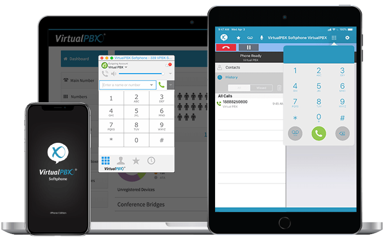 VirtualPBX Softphone Shown on Multiple Devices