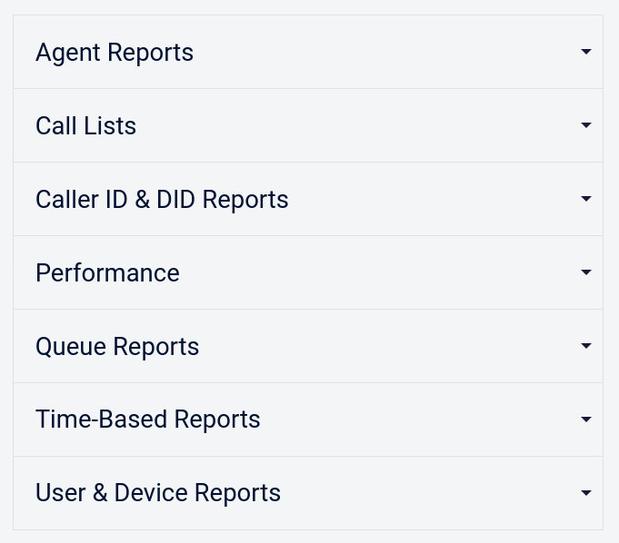 VirtualPBX Advanced Call Reports Menu