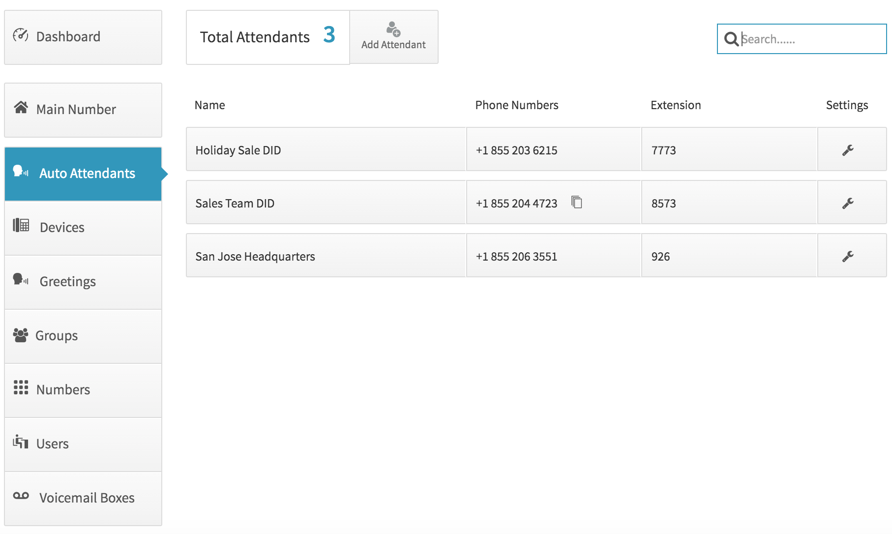 VirtualPBX Multiple Auto Attendant Menu