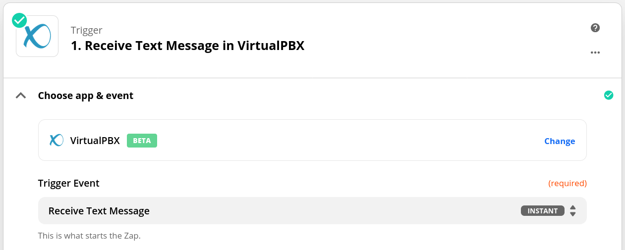 VirtualPBX Zapier SMS Integration - Receive Text Message Event