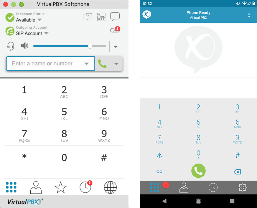 Dialpads of VirtualPBX Softphones