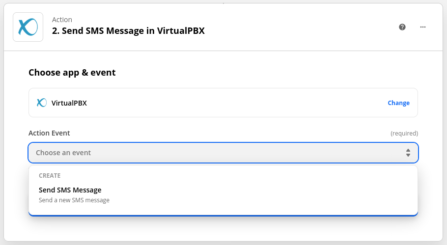 VirtualPBX Zapier Send SMS Action