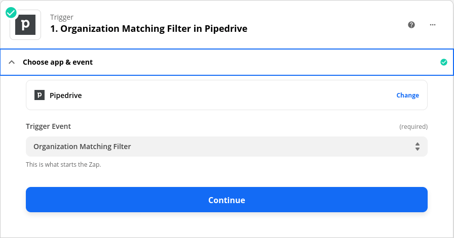 Zapier Pipedrive App - Organization Matching Filter Trigger