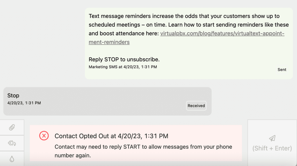 Text Stop To Opt Out VirtualText