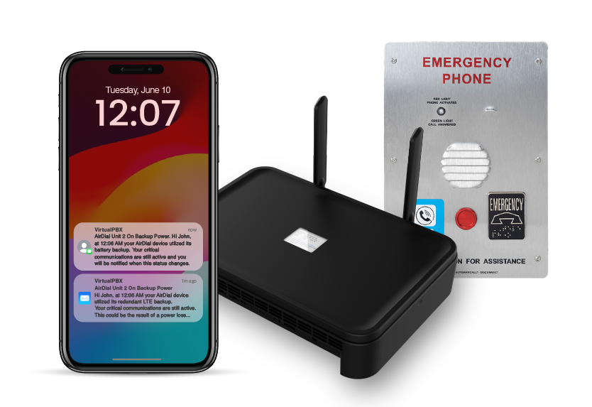 VirtualPBX AirDial for single and multiple critical communication systems and locations, like elevator phones and fire alarms