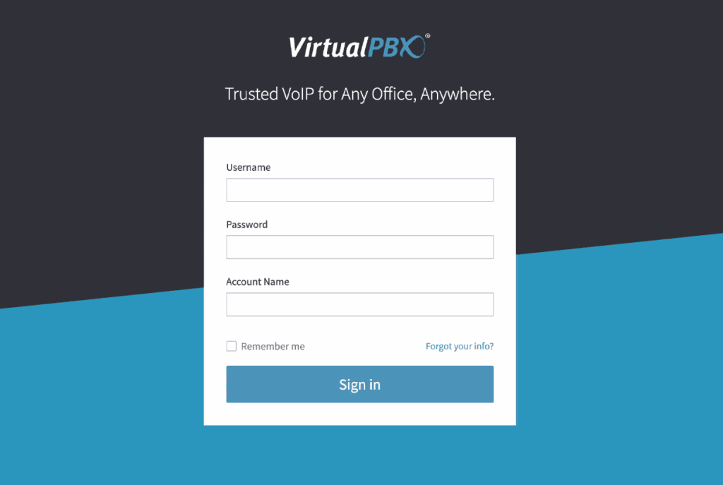 VirtualPBX Business Phone Dash pbx login