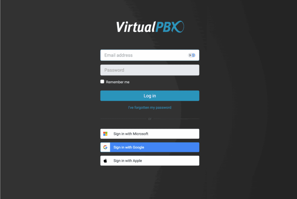 Contact Center Contact Portal pbx login screen