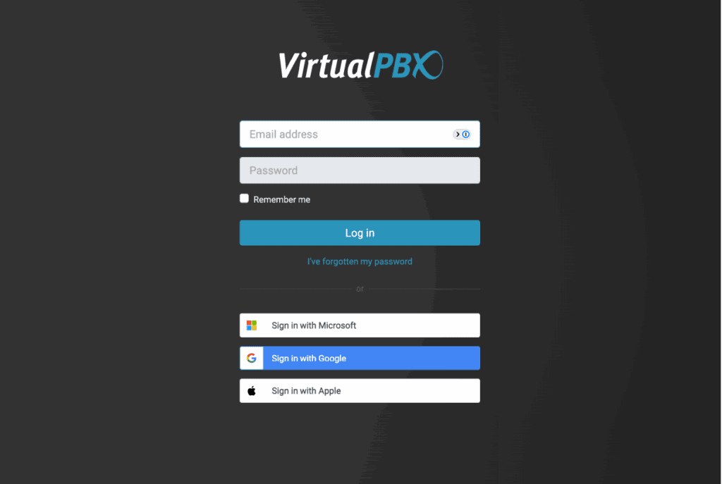 Contact Center Web Phone pbx login screen