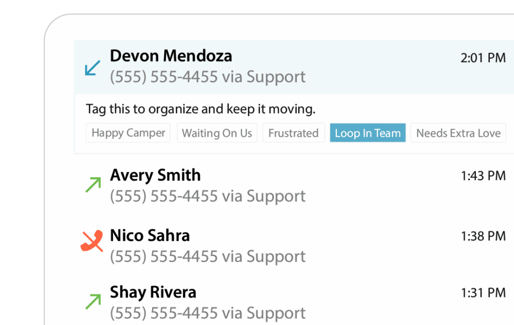 VirtualPBX Contact Center gives the power of call tagging to organize, sort, and follow up with every single call.