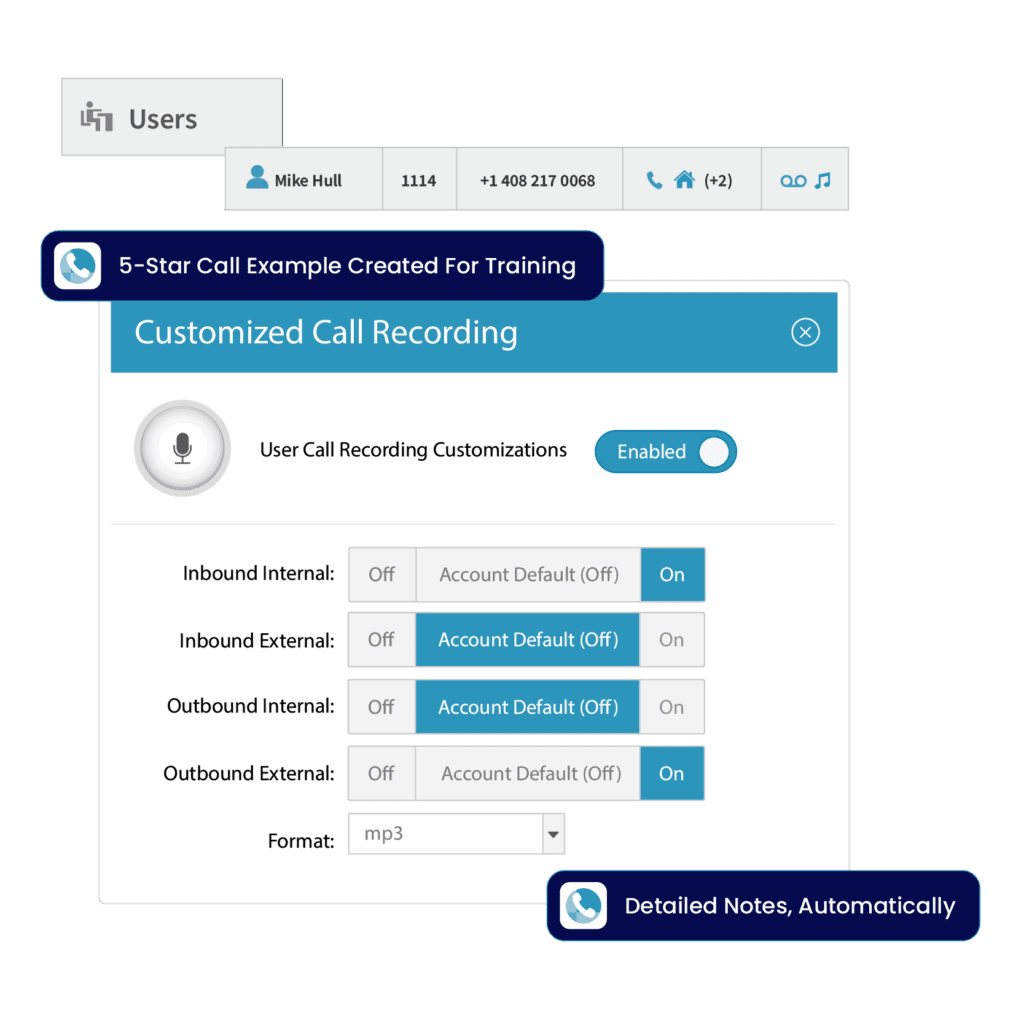 VirtualPBX Business Phone call recordings for training, conversation recall, and evaluation.