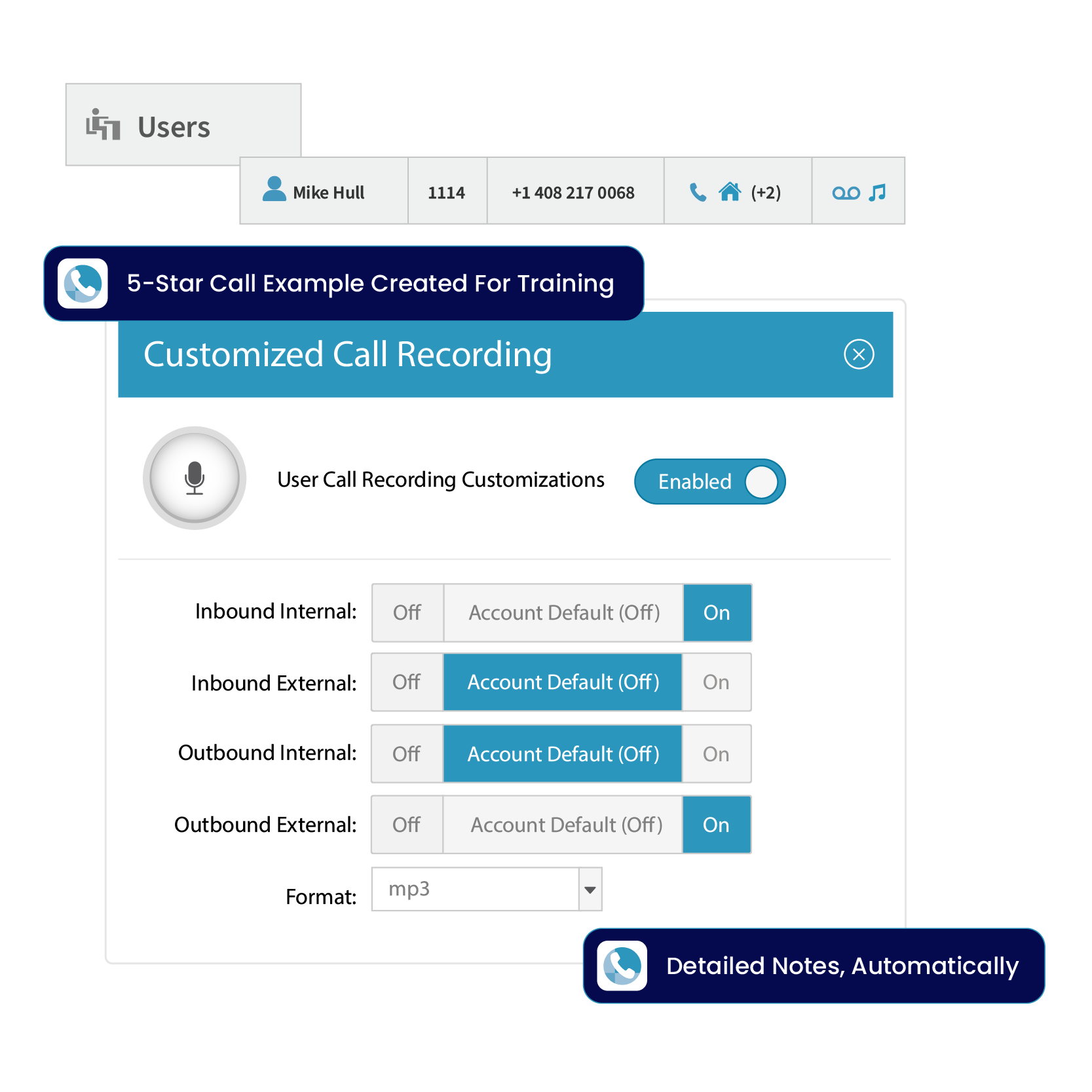 VirtualPBX Business Phone call recordings for training, conversation recall, and evaluation.
