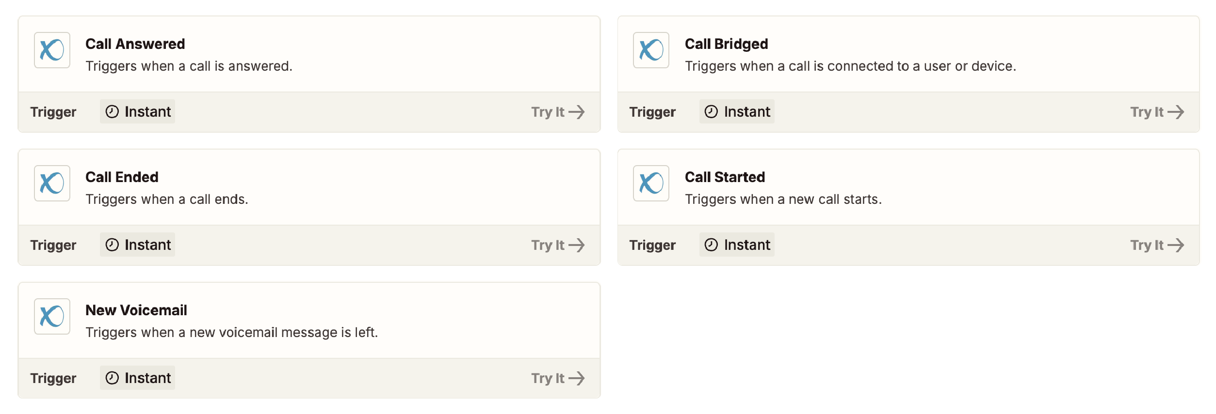 VirtualPBX Zapier integration triggers