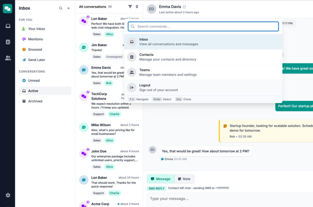 New Messaging Pilot interface makes low cost communication for small business simple and streamlined—one inbox for web chat, SMS, and email.