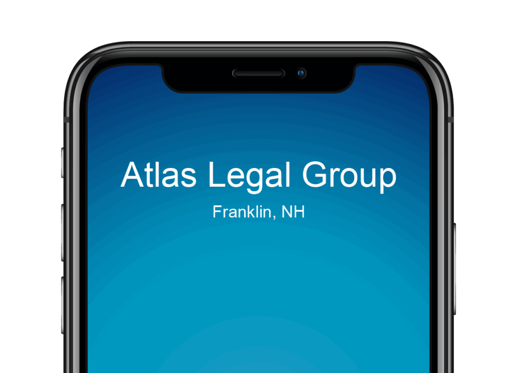 Mobile phone screen displaying incoming business caller ID for Atlas Legal Group.