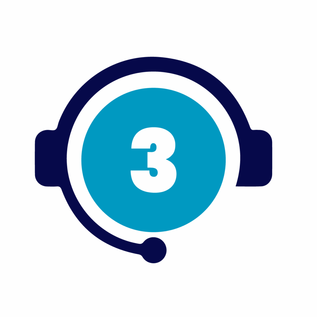 Headset icon displaying number 3 for making and taking business phone calls.