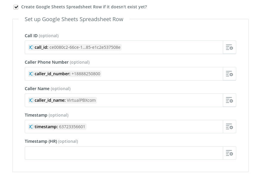 Zapier Tutorial - Call Received to Google Sheets - Create Row
