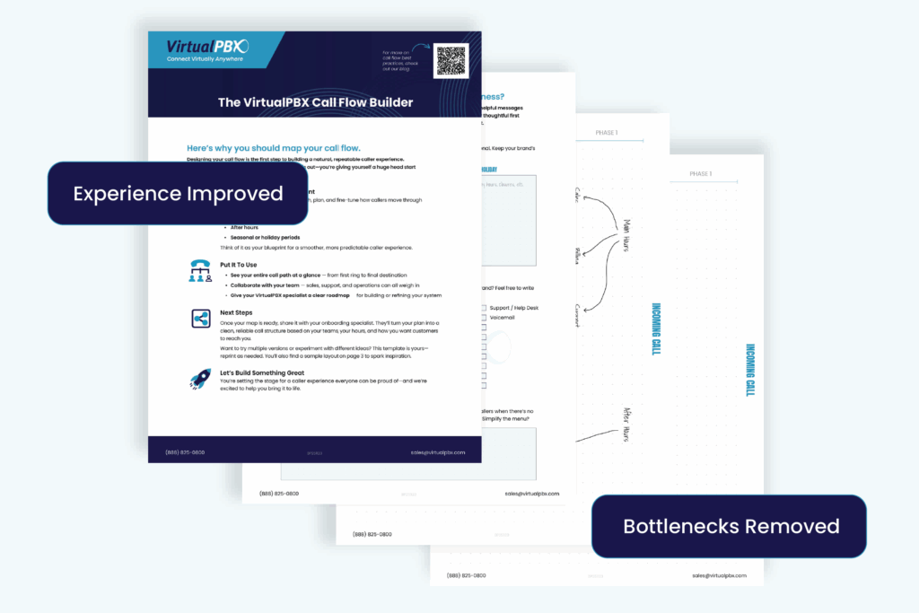 The VirtualPBX Callflow Builder is one of the first actionable steps your small business can take right now to thoughtfully engage with your customers. Get the VirtualPBX Call Flow Builder free.