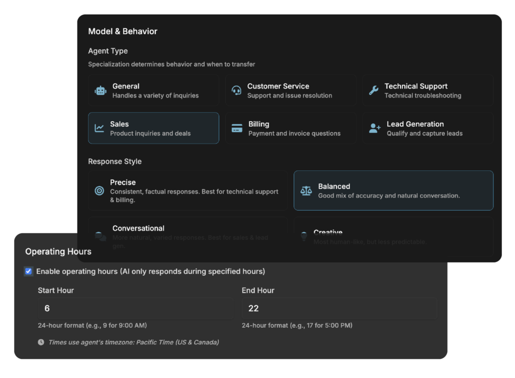 With VirtualText, you always have control of the information and context your AI agents use, as well as when they communicate with customers and how.