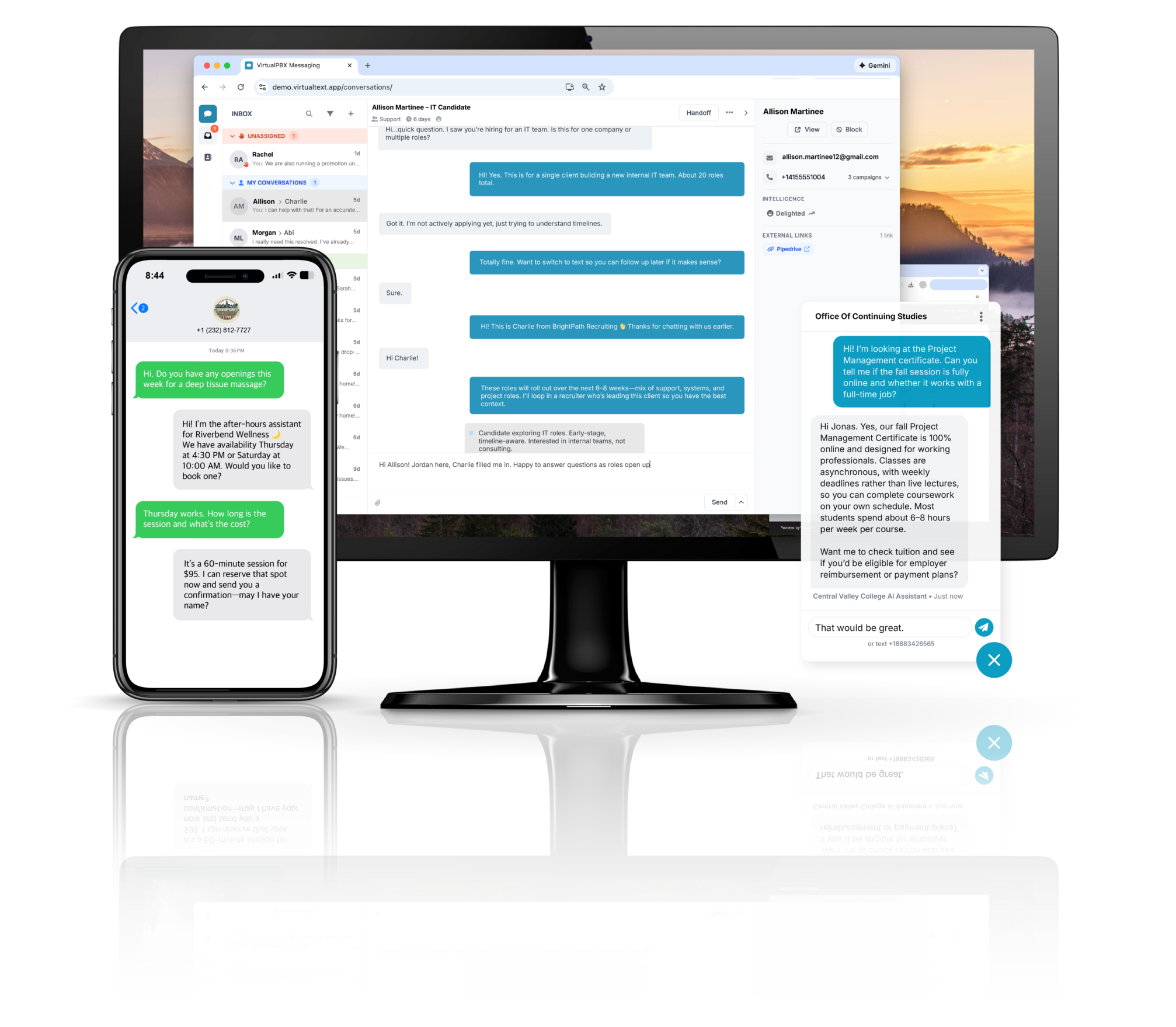 VirtualText brings SMS, MMS, and webchat into one inbox with integrated AI intelligence for unrivaled team collaboration anywhere.