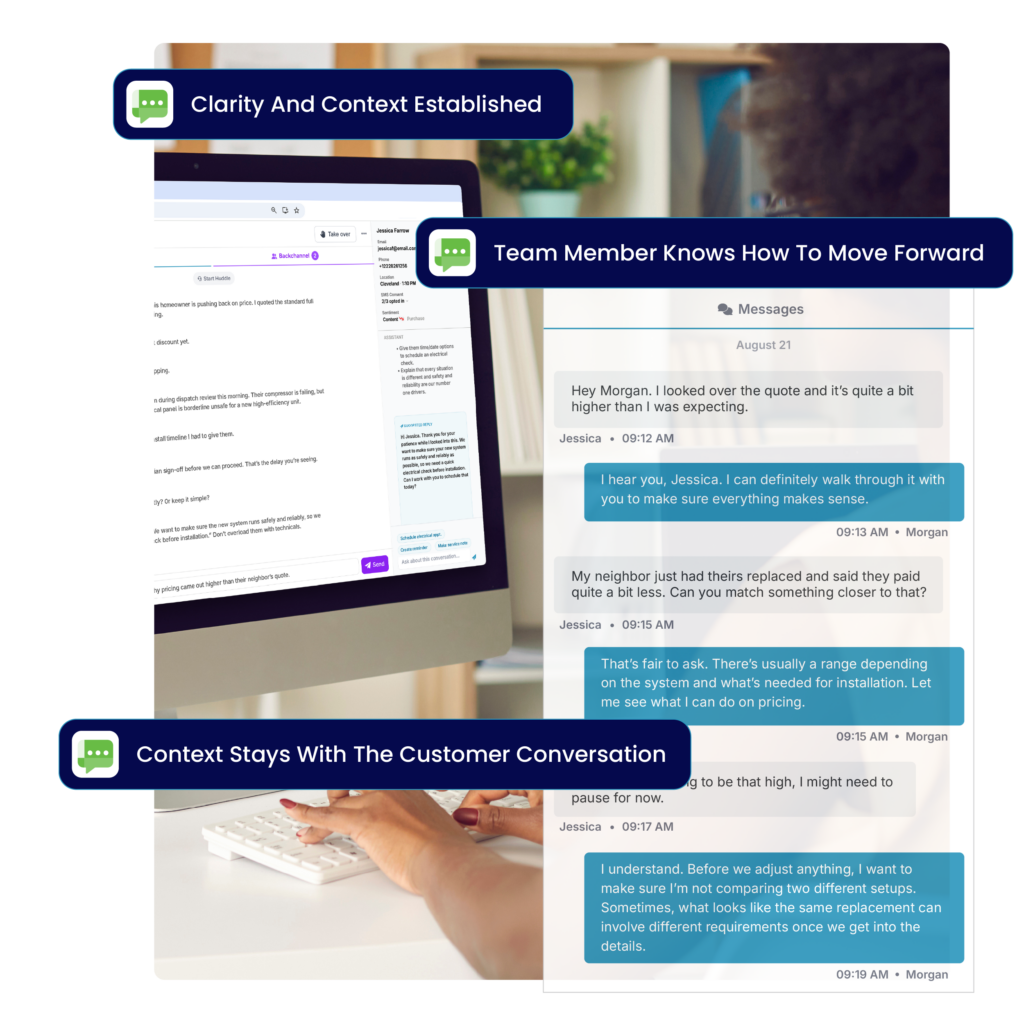 Backchannel is an internal collaboration layer built into every customer conversation. It gives teams an internal team chat for private comments so they can align, ask questions, and make decisions without leaving the context of the conversation.