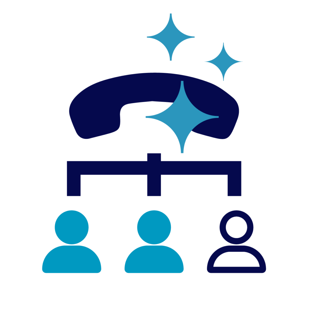 Icon representing AI FrontDesk working alongside a team to manage customer calls and share information.