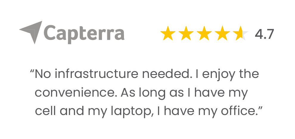 Capterra review for our small business AI receptionist: "No infrastructure needed. I enjoy the convenience."
