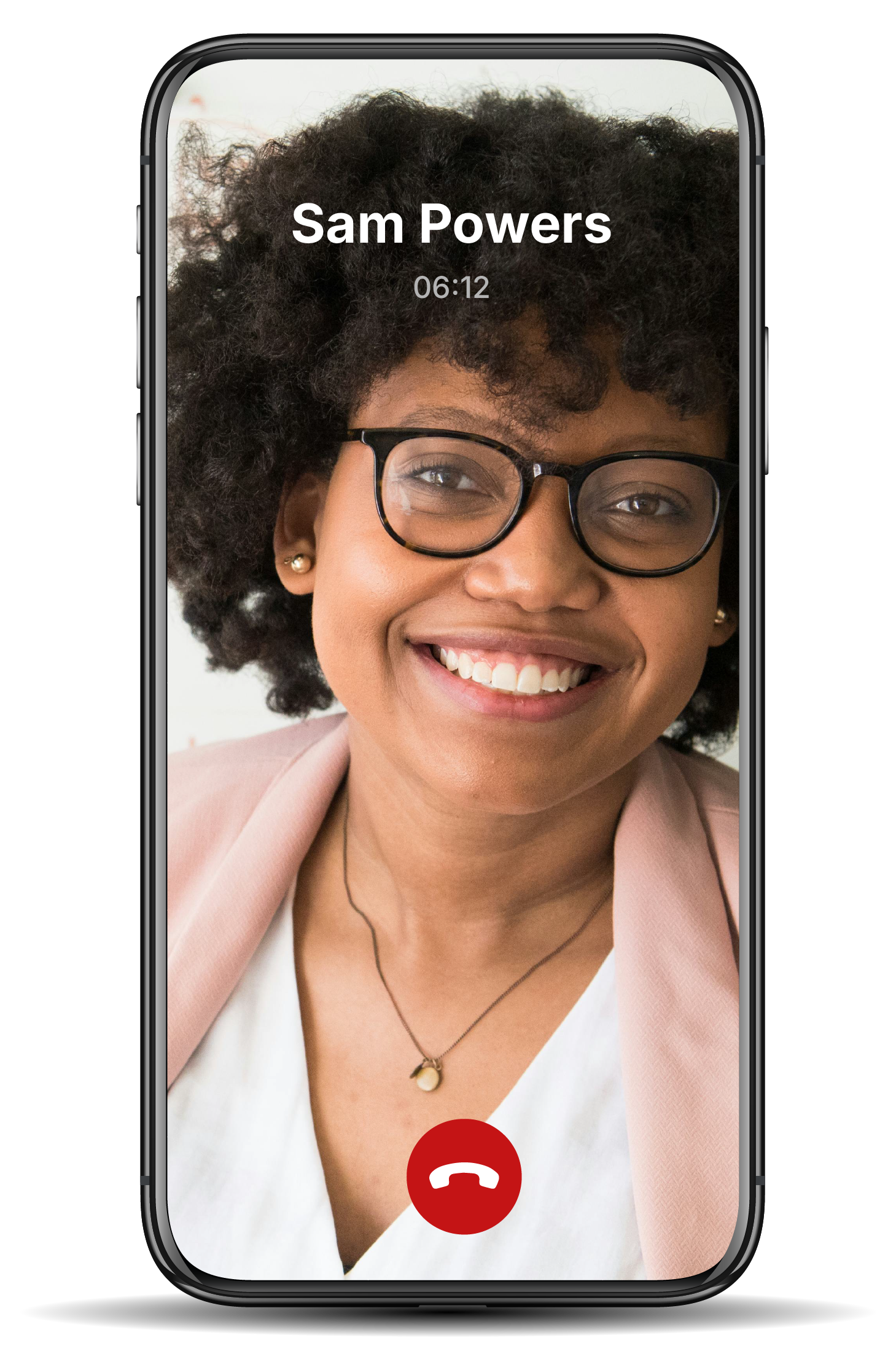Mobile softphone app interface displaying active business call status.