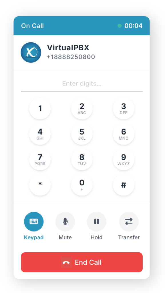 Smarter Voice web phone application showing browser dial pad and call controls.